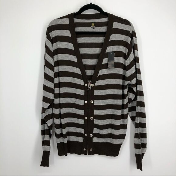 🆕 BB Versatile Zip Button Down Stripe Cardigan Womens L NWT - Picture 1 of 6